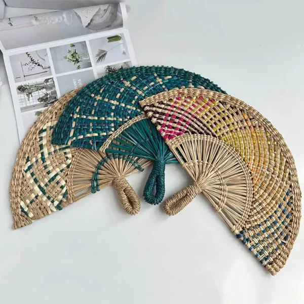 Japanese Style Handwoven Straw Fan Decorative Wall Decor