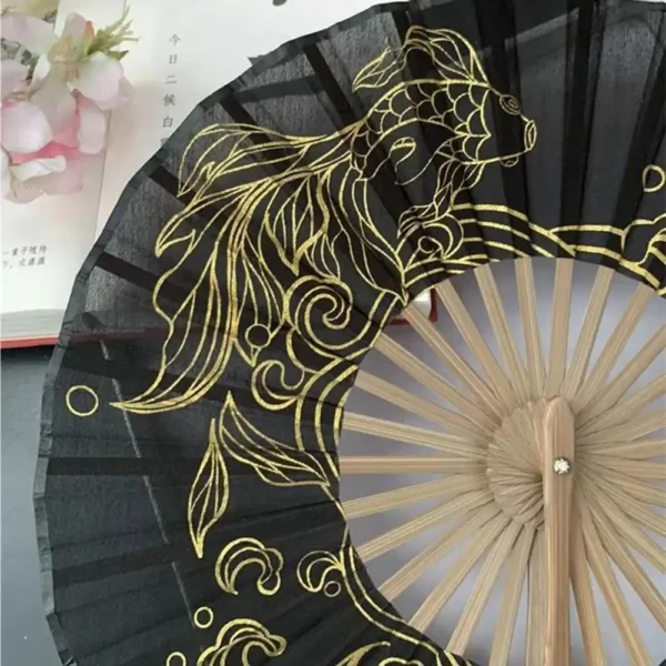 Japanese Round Bamboo Hand Fan Silk Tassel Collapsible
