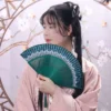 Japanese Color Changing Bamboo Silk Folding Fan with Tassel