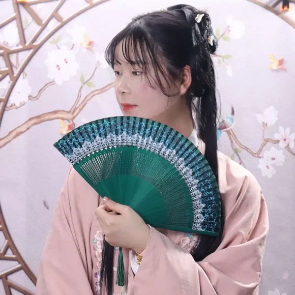 Japanese Color Changing Bamboo Silk Folding Fan with Tassel