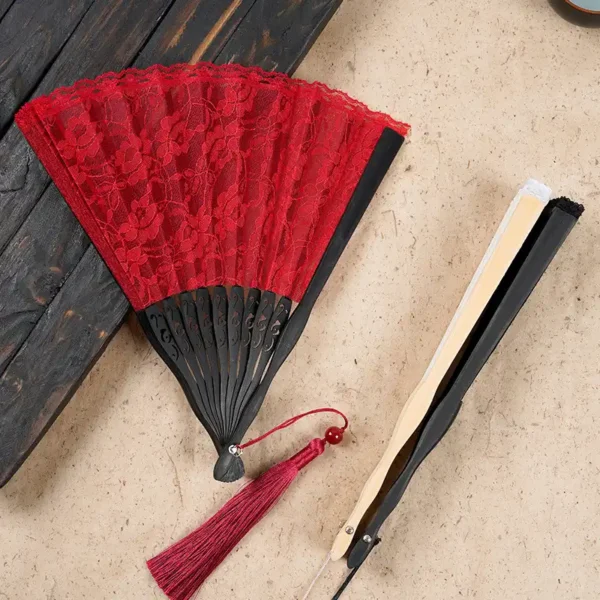 Japanese Bamboo Lace Folding Fan Retro Decorative Hand