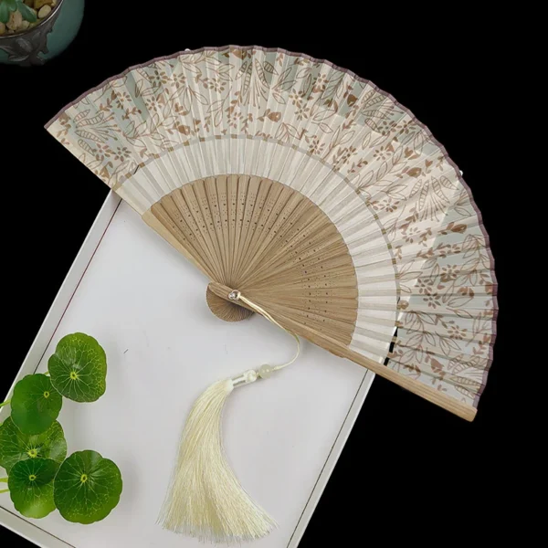 Japanese Vintage Silk Folding Fan Tassel Wedding Dance
