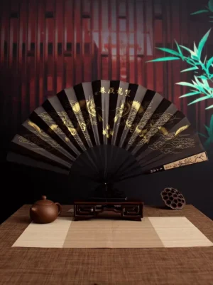 Japanese Large Folding Fan Men Retro Laser Engraved