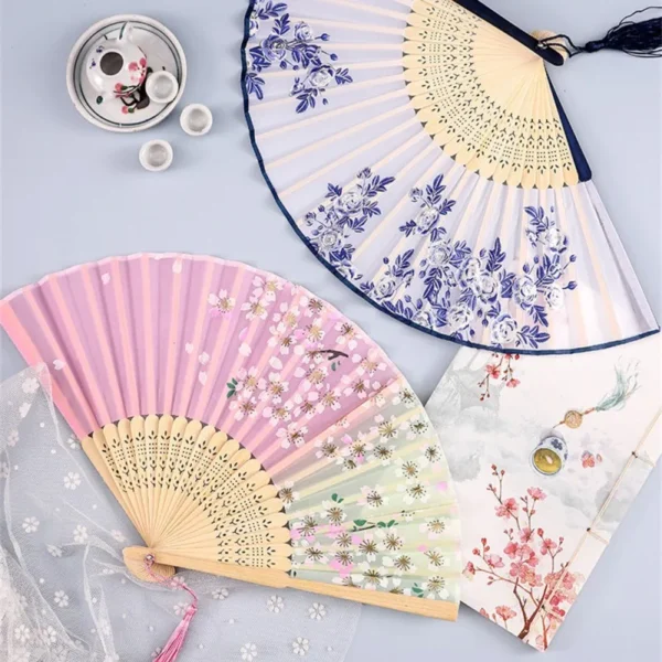 Vintage Japanese Silk Bamboo Folding Fan