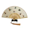 Japanese Bamboo Folding Fan Silk Embroidery Decorative Tassel