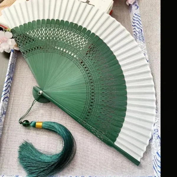 Japanese Ancient Style Dance Fan Bamboo Folding Green