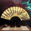 Japanese Large Folding Fan Men Retro Laser Engraved
