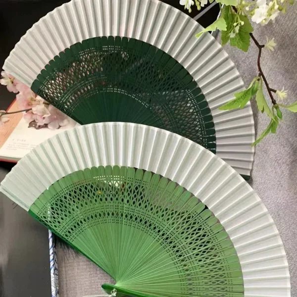 Japanese Ancient Style Dance Fan Bamboo Folding Green