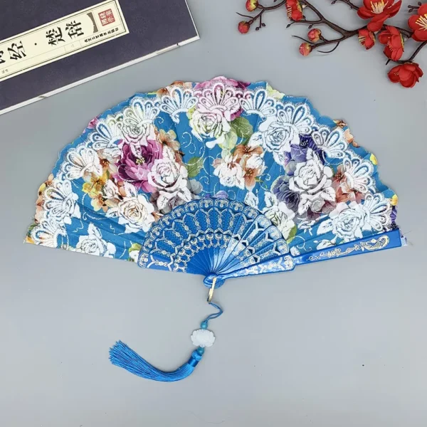 Japanese Silk Folding Fan Gold Rose Tassel Wedding