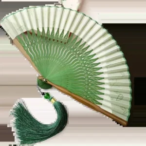 Japanese Ancient Style Dance Fan Bamboo Folding Green