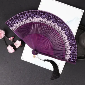 Japanese Color Changing Bamboo Silk Folding Fan with Tassel