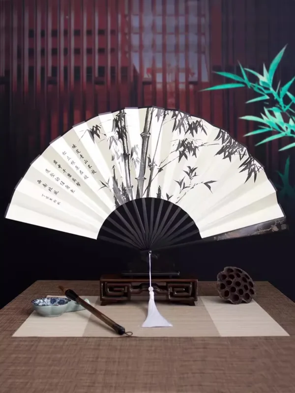 Japanese Large Folding Fan Men Retro Laser Engraved
