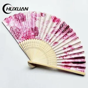 Japanese Silk Folding Fan Flower Pattern
