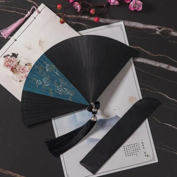 Japanese Black Bamboo Folding Fan Classical Dance Props