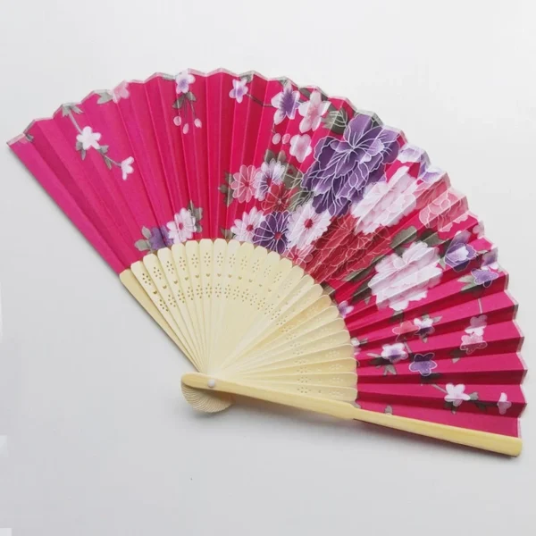 Japanese Silk Folding Fan Flower Pattern
