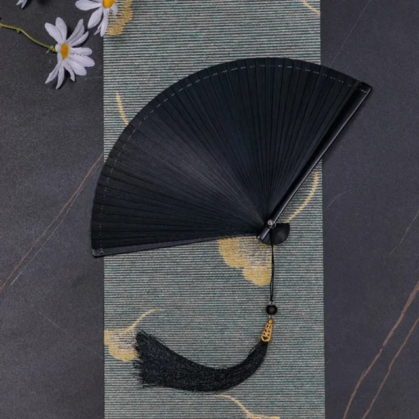 Japanese Black Bamboo Folding Fan Classical Dance Props