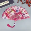 Japanese Silk Folding Fan Gold Rose Tassel Wedding