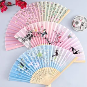 Vintage Japanese Silk Bamboo Folding Fan
