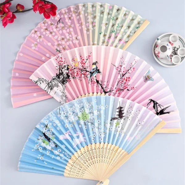 Vintage Japanese Silk Bamboo Folding Fan