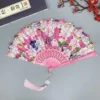 Japanese Silk Folding Fan Gold Rose Tassel Wedding