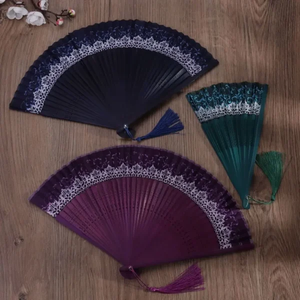 Japanese Color Changing Bamboo Silk Folding Fan with Tassel