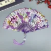 Japanese Silk Folding Fan Gold Rose Tassel Wedding