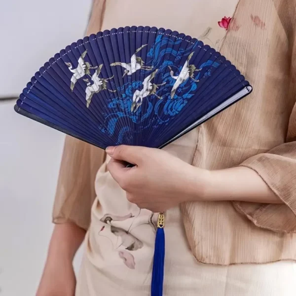 Japanese Black Bamboo Folding Fan Classical Dance Props
