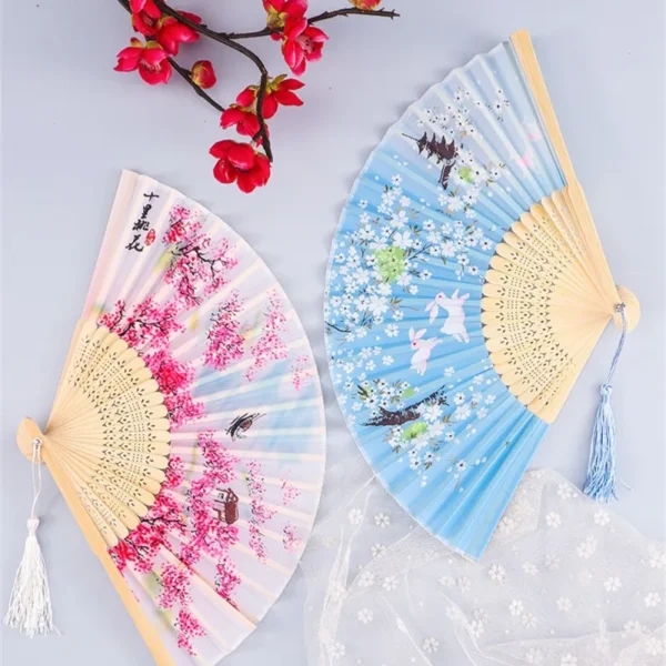Vintage Japanese Silk Bamboo Folding Fan