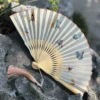 Japanese Bamboo Folding Fan Silk Embroidery Decorative Tassel