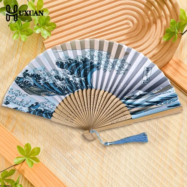 Handmade Japanese Folding Fan Kanagawa Wave Design