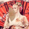 Japanese Bamboo Folding Fan Vintage Style with Tassel
