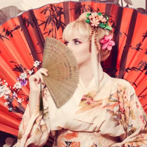 Japanese Bamboo Folding Fan Vintage Style with Tassel