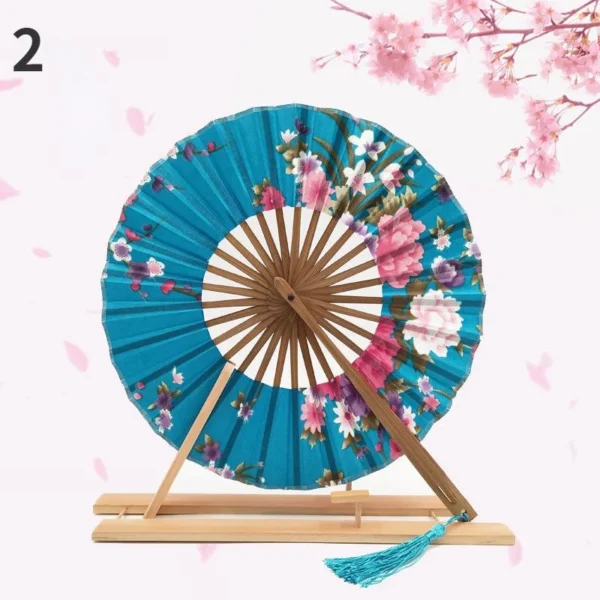 Japanese Round Folding Fan Portable Bamboo Hand Fan