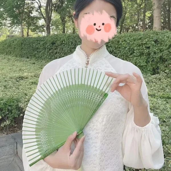 Japanese Ancient Style Dance Fan Bamboo Folding Green