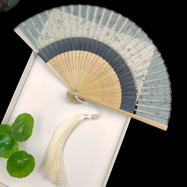 Japanese Vintage Silk Folding Fan Tassel Wedding Dance