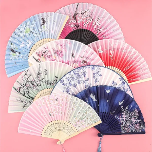 Vintage Japanese Silk Bamboo Folding Fan