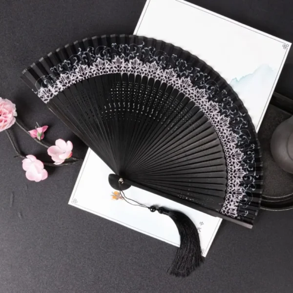 Japanese Color Changing Bamboo Silk Folding Fan with Tassel