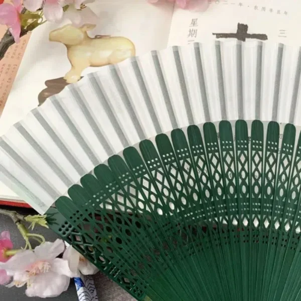 Japanese Ancient Style Dance Fan Bamboo Folding Green