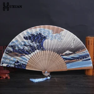 Handmade Japanese Folding Fan Kanagawa Wave Design