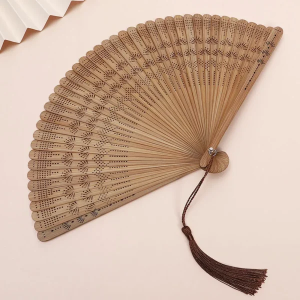 Japanese Bamboo Folding Fan Vintage Style with Tassel