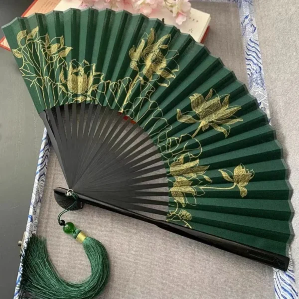 Japanese 8-inch Bamboo Folding Fan Green Forest Male