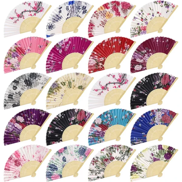 Japanese Silk Folding Fan Flower Pattern