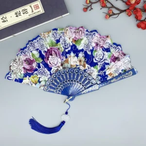 Japanese Silk Folding Fan Gold Rose Tassel Wedding