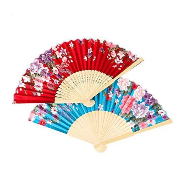 Japanese Silk Folding Fan Flower Pattern